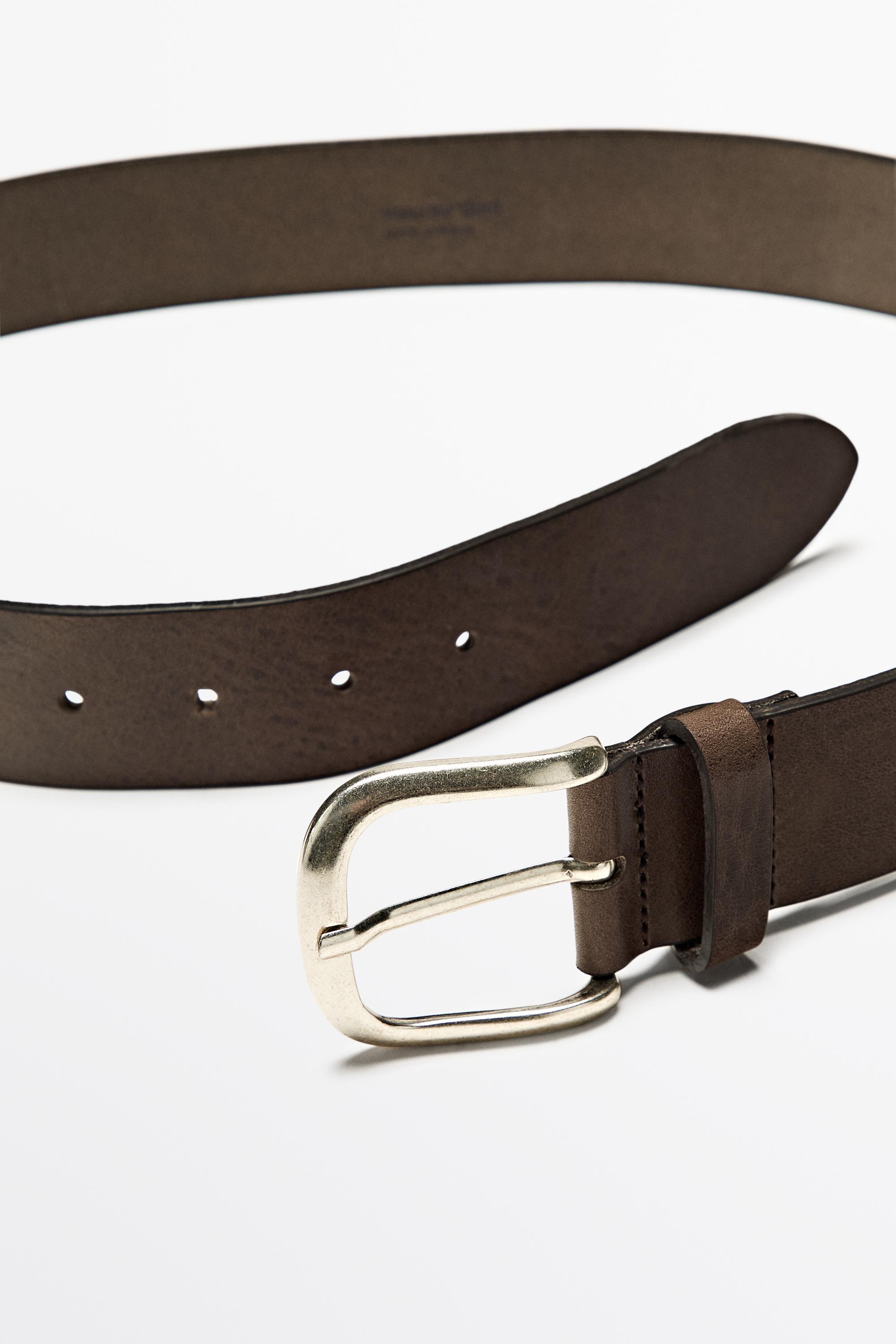 Nappa leather belt with arched buckle